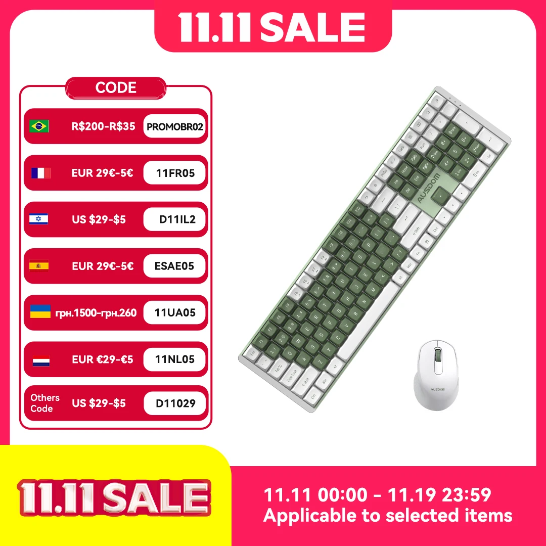 

AUSDOM Hola111 Mechanical Keyboard 2.4G Wireless Gaming Esports Home Office Keyboard 111 Full Key TTC PBT Keycaps For Windows PC