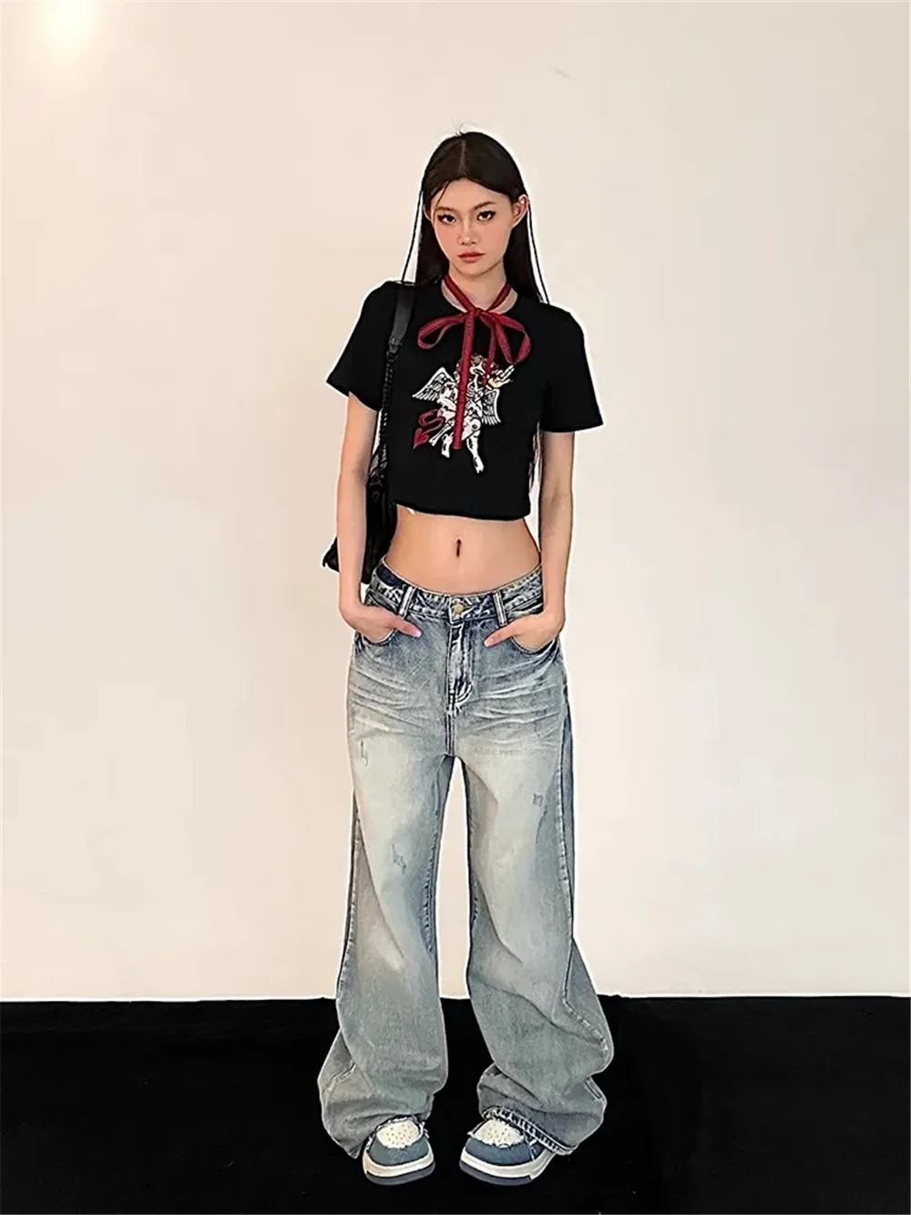 Y2K Baggy Jeans Women Vintage Streetwear Oversized Retro Korean Style Denim Pants Skinny Hippie Straight Wide Leg Denim Trousers