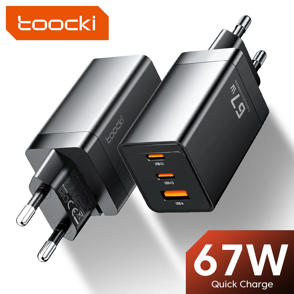 Toocki GaN 67W Charger Quick Charge QC4.0 PD3.0 Fast Charging Type C USB Charger for Macook Pad iPhone 15 14 Pro Max Plus Xiaomi