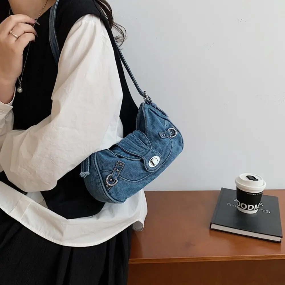 

Портативная джинсовая сумка на плечо Y2K в стиле ретро, сумка для подмышек для девочек, джинсовая сумка, корейская модная тканевая сумка для подмышек, уличная одежда