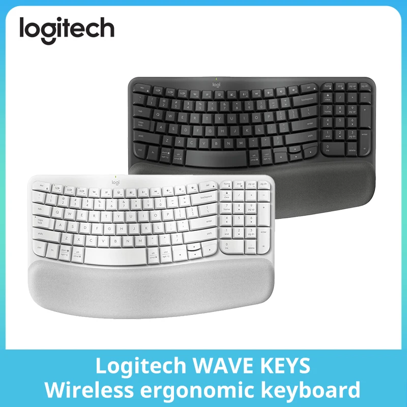 Logitech Wave Keys Wireless Ergonomic Keyboard, Bluetooth & Logi Bolt, For Windows/Mac