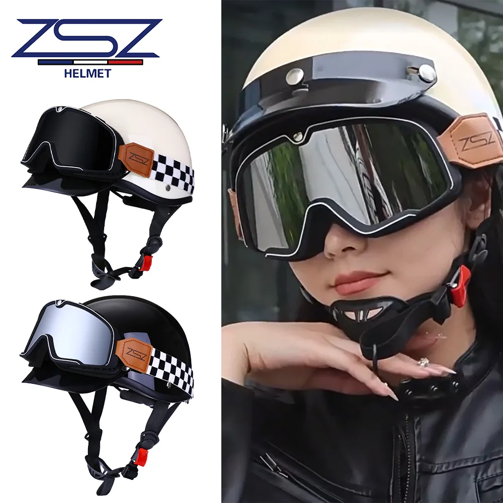 ZSZ Motorcycle Vintage Half Helmet Summer Breathable Men Women Electric Jet Scooter Open Face Safety Couple Motorcycle Helmets