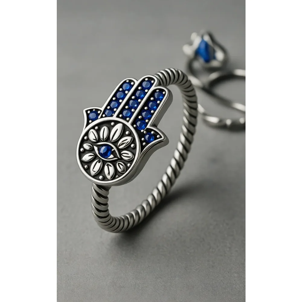 

Кольцо из стерлингового серебра 925 пробы с символом Хамса, глазом Фатимы и камнями CZ, для женщин, размеры 6-9