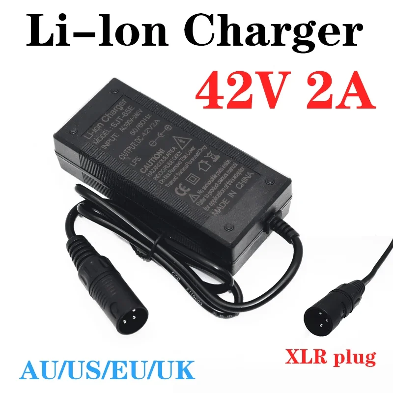 42V 2A Lithium Bộ Pin Sạc 36V 18650 Ebike Pin Li-ion Sạc Với XLR 3 Ổ Cắm Nối EU/Mỹ/AU/Vương Quốc Anh