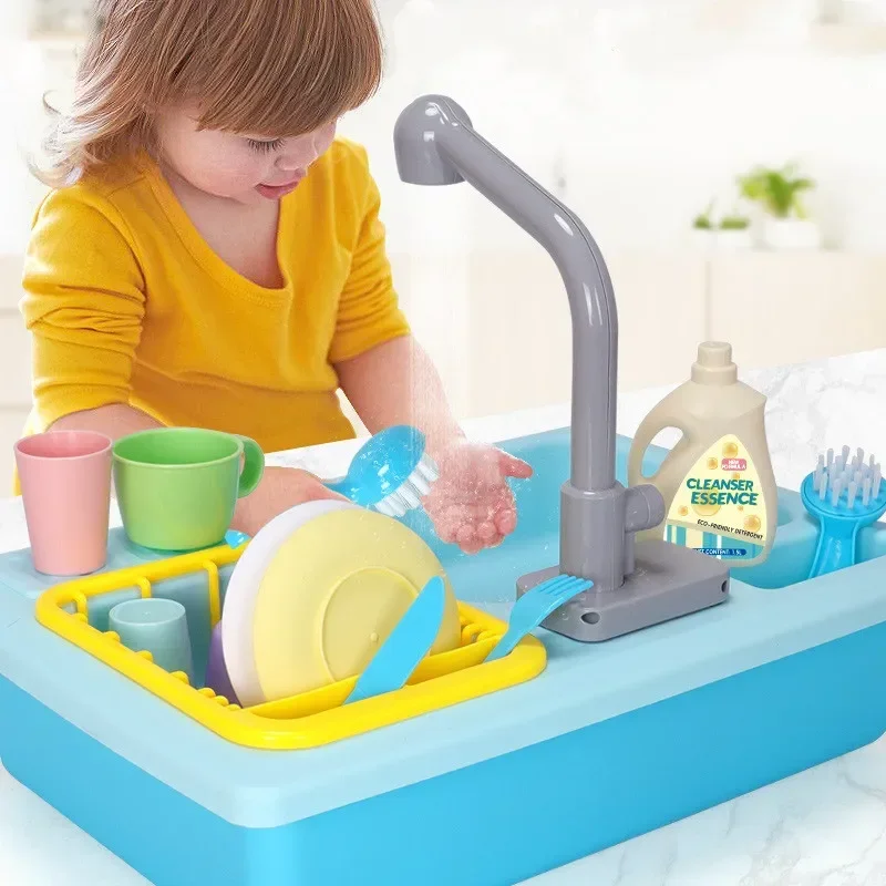 

High Quality Kids Simulation electric dishwasher Water Tap kitchen sink toy play cleaning Play house Interactive Toy baby gift