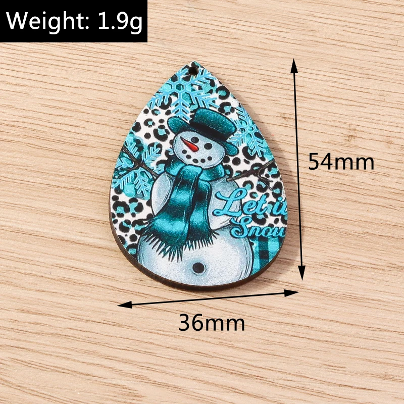 10pcs 36x54mm Cute Wooden Christmas Snowman Charms Pendants for Making Earrings Necklace DIY Handmade Keychain Jewelry Findings