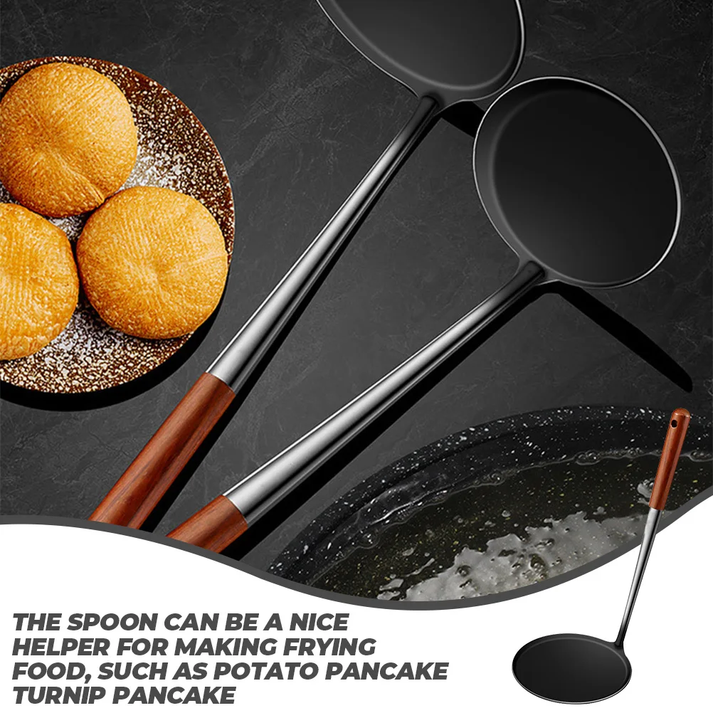 

Oil Cake Spoon Fried Fry for Pancake Handle Skillet Spoons Wood Nonstick Frying