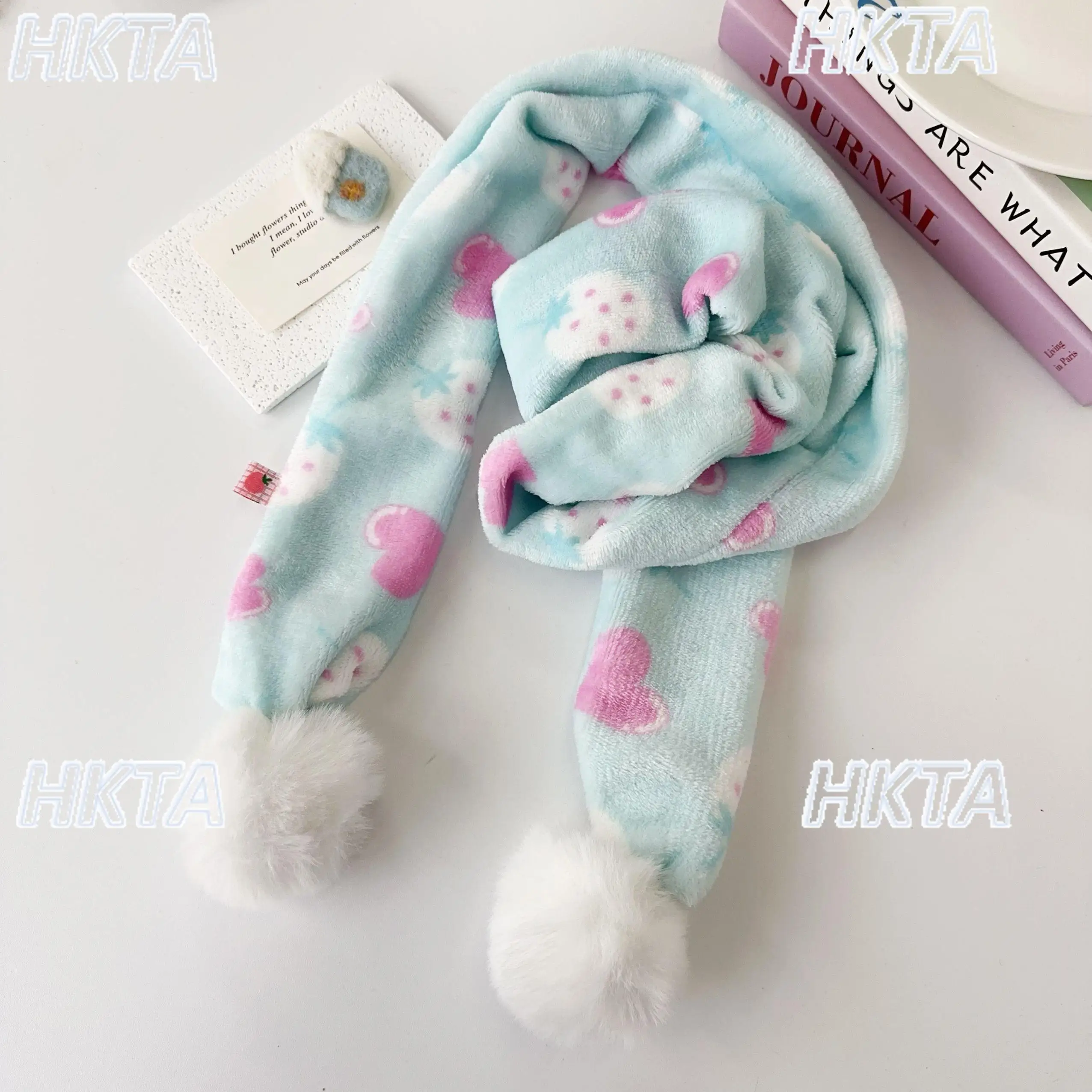 Y2K الحلو الخريف الشتاء جديد الفراولة الحب ندفة الثلج لطيف الكرتون وشاح دافئ شعر تنوعا الأوشحة الملابس والاكسسوارات النساء