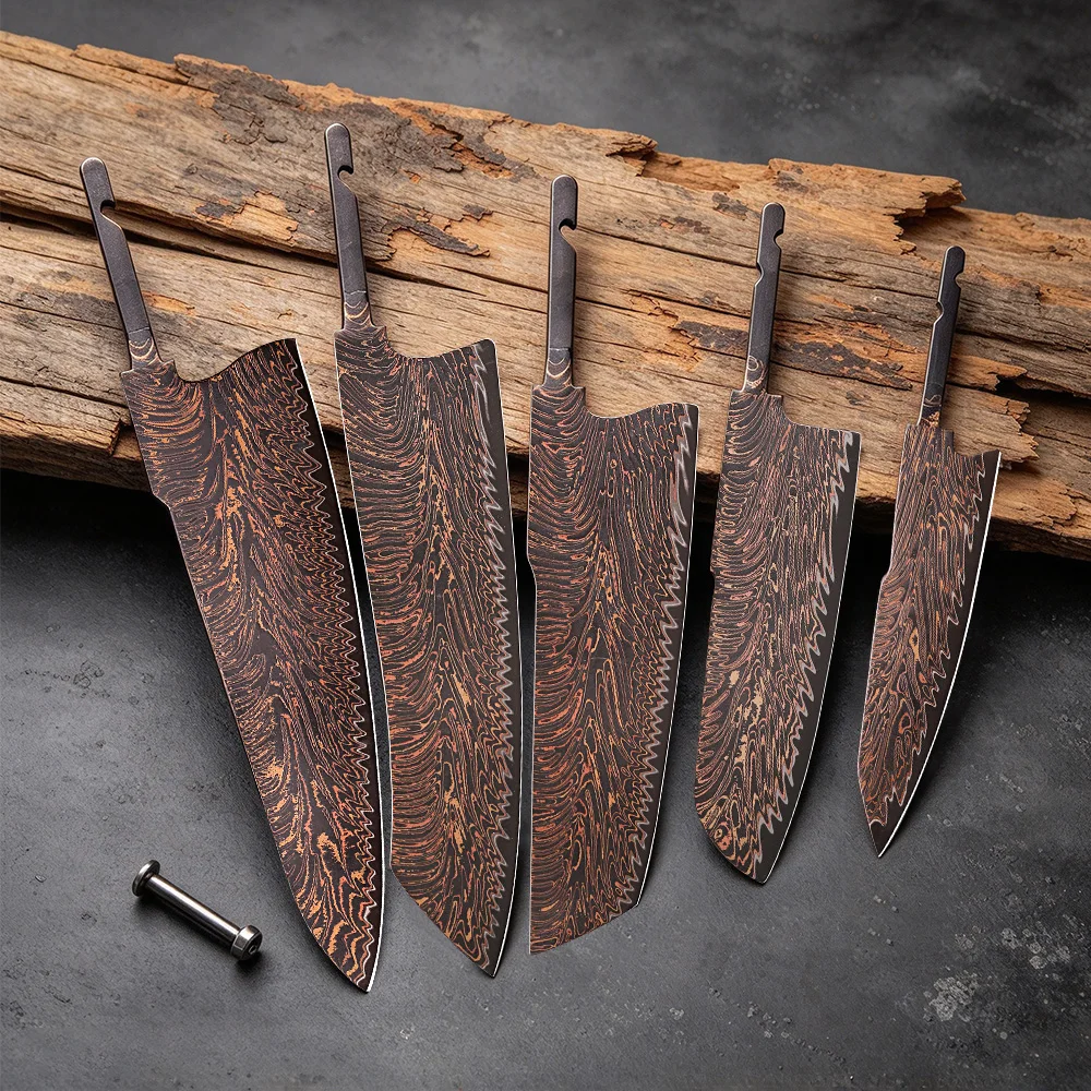 TURWHO Japanese Chef Knife Blank Blade DIY Handmade 37 Layer Real Tricolour Copper Damascus Steel Kitchen Knives Making Tools