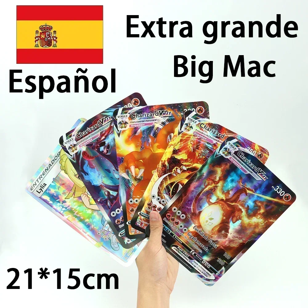 Pokemon 21*15cm Big Rainbow Cards Vstar Pack Oversized Jumbo Letters Spanish German French Vmax GX Arceus Charizard Rare Card