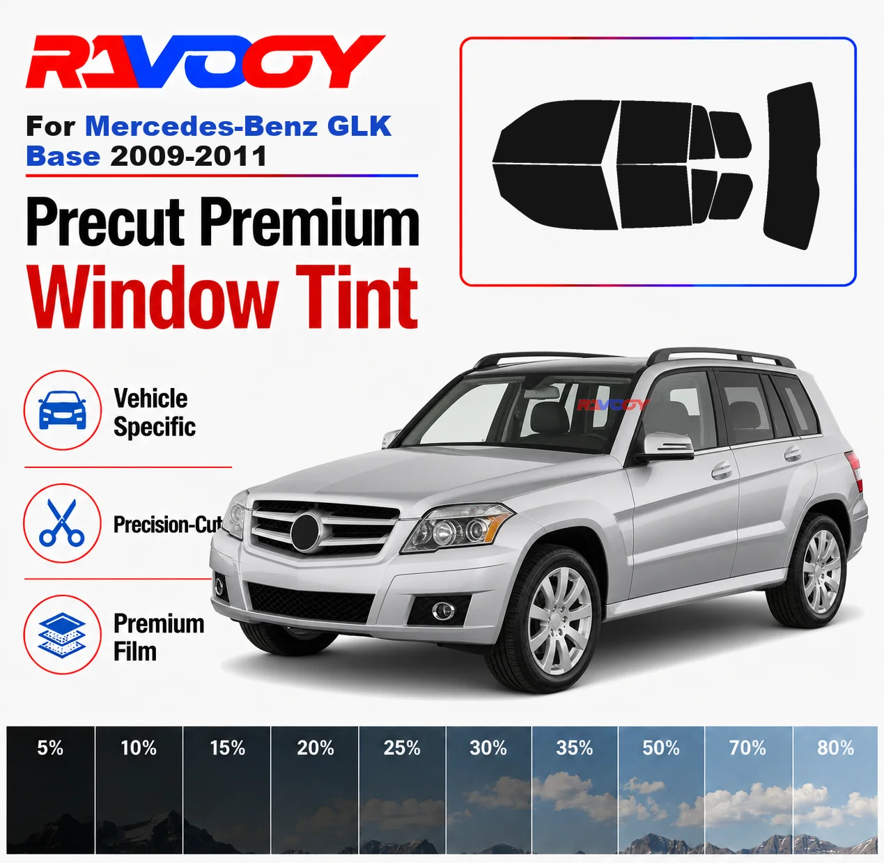 Premium Precut Window Tint Kit Front Windows Rear Windows Rear Windshield For Mercedes-Benz GLK Base 2009-2011 Nano Ceramic Film