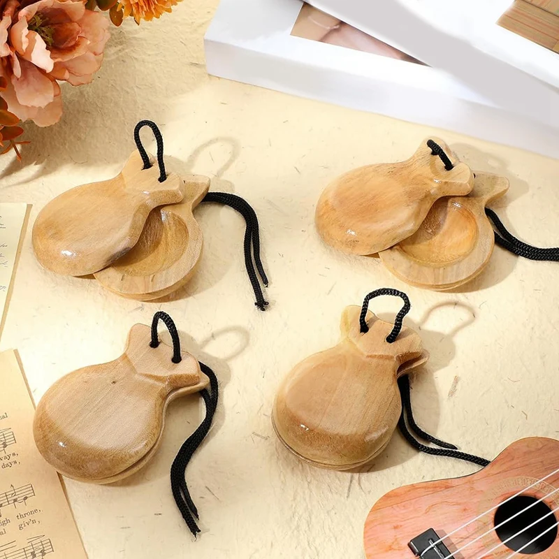 4PCS Spanish Castanets Traditional Flamenco Castanets Wooden Hand Percussion Castanets Music Instrument For Beginner, B