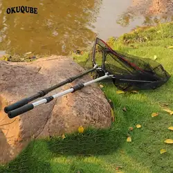 1pc Foldable Portable Fishing Landing Net Small Hole Nylon Net Aluminum Alloy Rod EVA Handle Fishnet Handnet Fishing Accessories