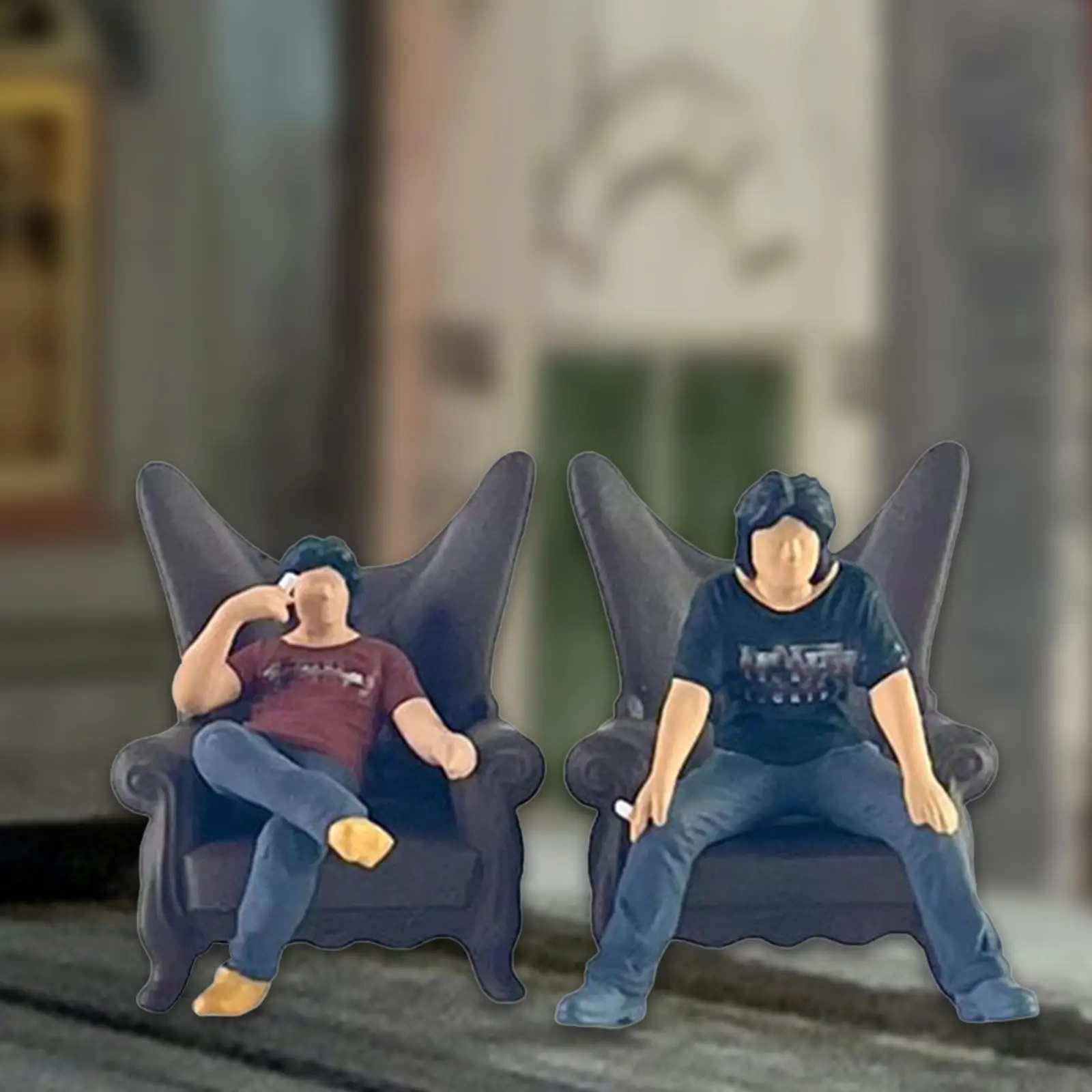 2x 1/64 Mannen En Stoelfiguren Lay-Out Miniatuurscènes Model Beeldjes Decor