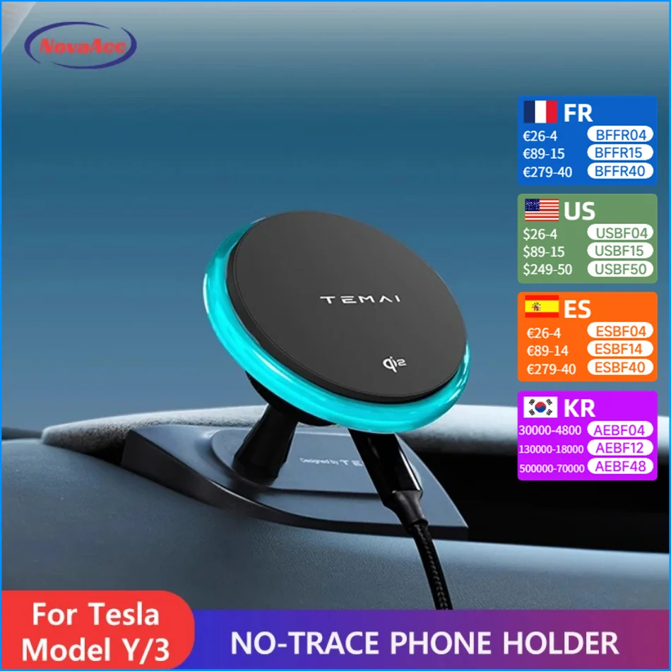 

No - Trace Phone Holder For Tesla Model Y Juniper 2021-2026 Model 3 Highland 2021-2025 Magnetic Wireless Charger Traceless Base
