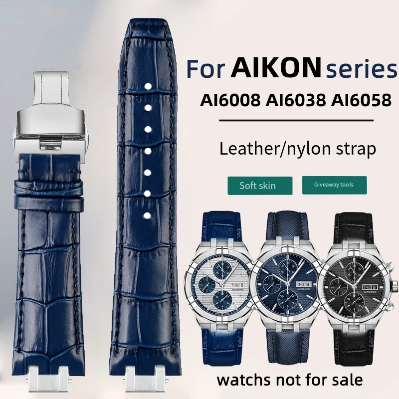 AI6008 Crocodile Leather Strap AI6007 Nylon Strap 6038 6058 1108 Watch Band Butterfly Buckle Bracelet For Maurice Lacroix AIKON