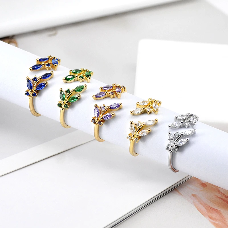YUXINTOME 24K Gold Plated Silver Green Zircon Rings Women Rock Punk Multiple Styles Luxury Rings Jewelry Round Fashion Crystal