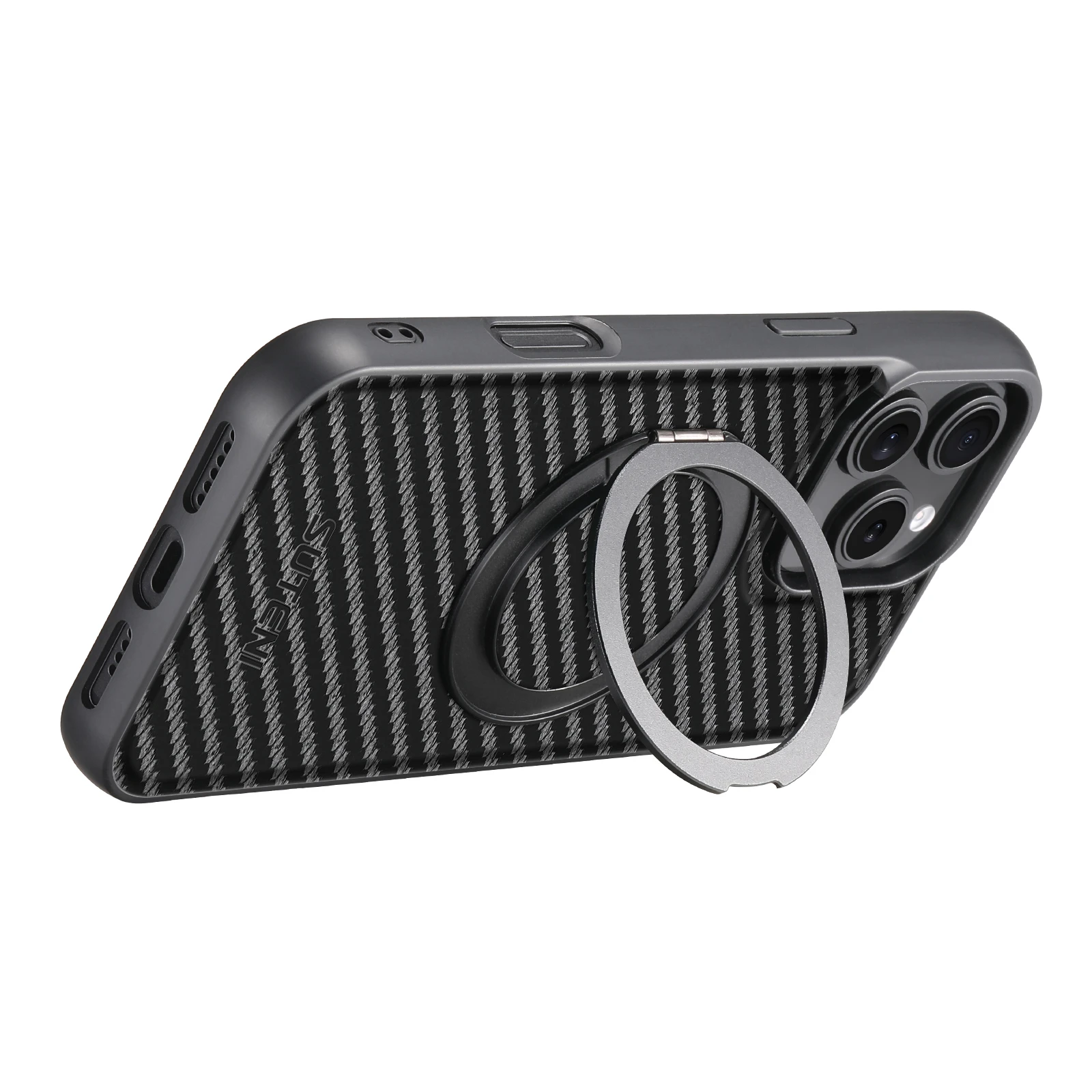 SUTENI Magnet Kabellose Ladehülle für Mobiltelefone 360 ° Drehbarer Ständer mit Kunstleder-Ringschnalle für iPhone 18 Pro Max 17 16 Plus – Detail 9