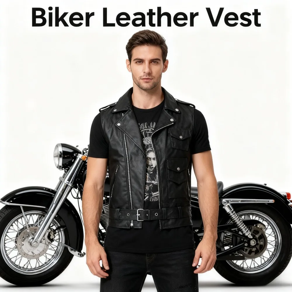 

Men's Workwear Moto Vest Outerwear Style Sleeveless Vest Washable fabric