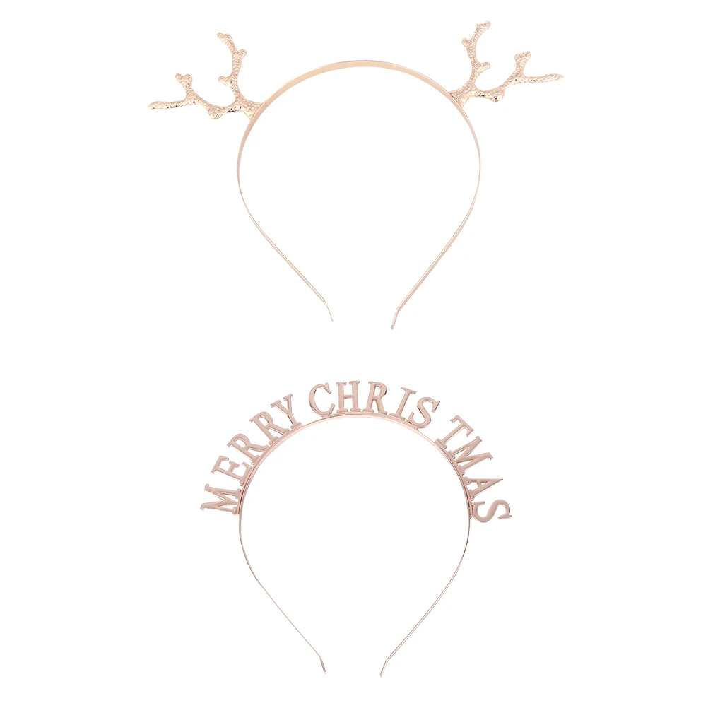 

2pcs Christmas Alloy Headband Antler Design Festive Letter Hair Hoop Decorative Accessories For Women Party Wear