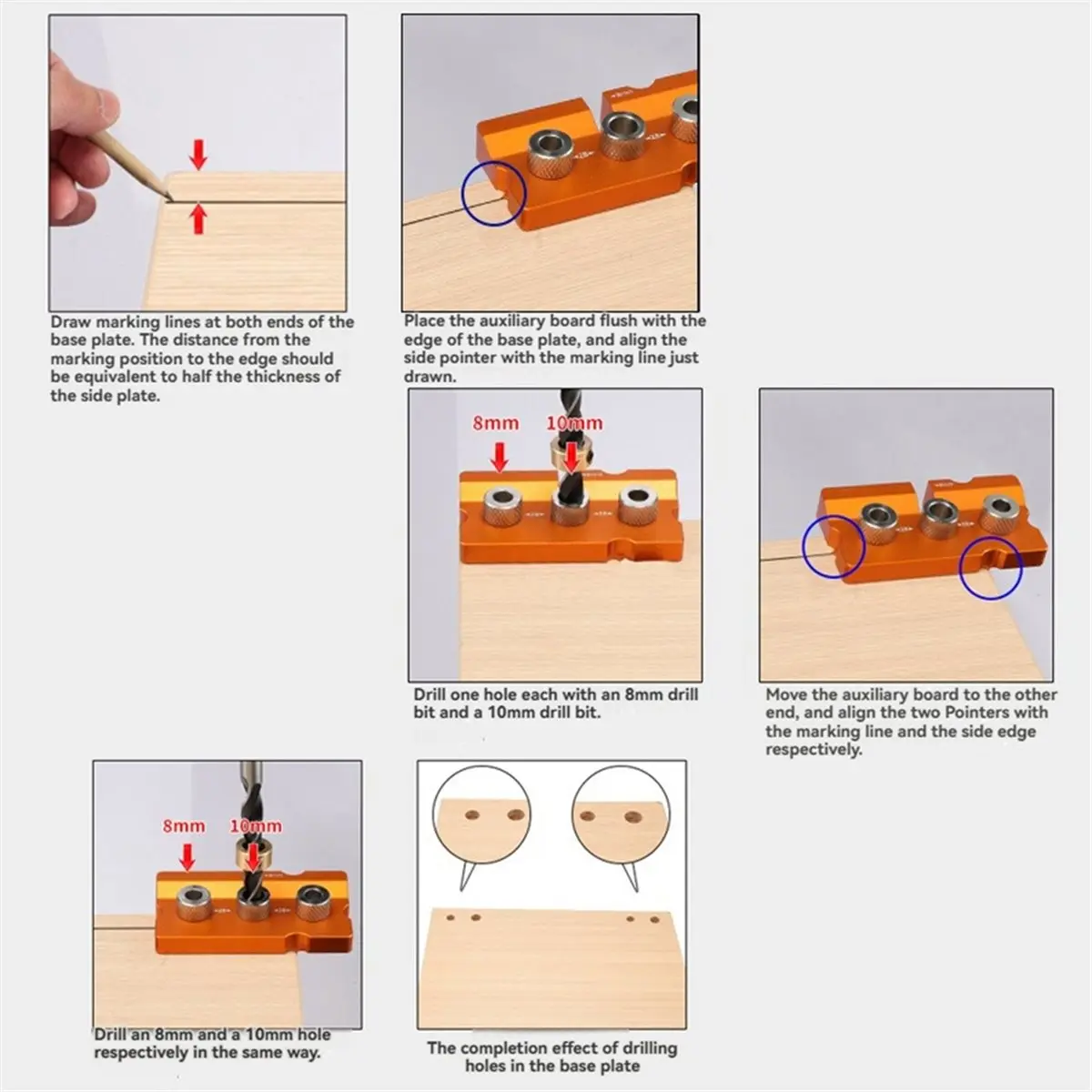 

AA91 2 in 1 Drill Guide Locator T-Shaped L-Shaped Board Punching and Splicing Auxiliary Board Round Log Tenon Punching Tool