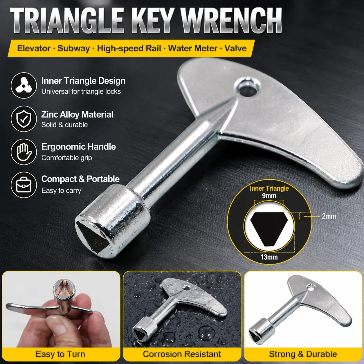 1PC Single Inner Triangular Key Elevator Key Subway High-Speed Rail Inner Triangle Water Meter Valve Key Wrench