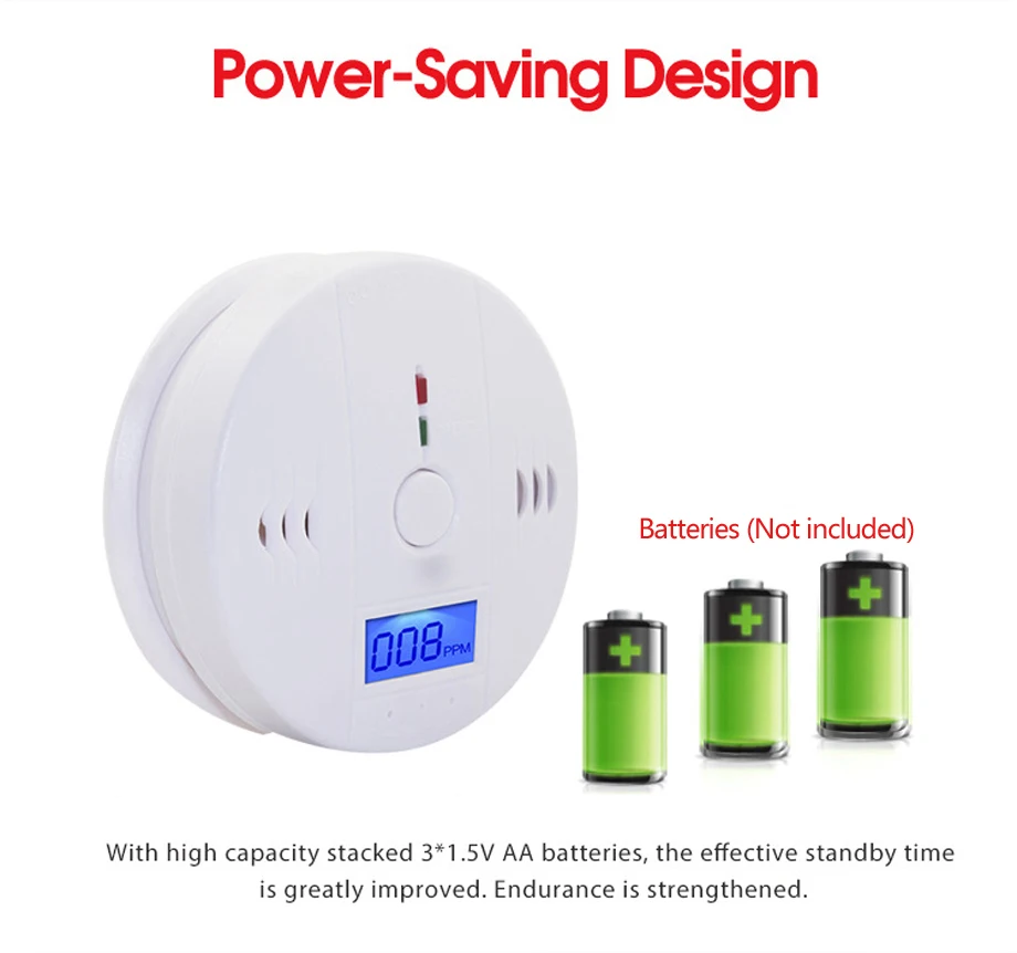 Sensor ACJ CO inalámbrico de alta sensibilidad, Detector de humo de intoxicación por monóxido de carbono, alarma de advertencia, indicador LCD para