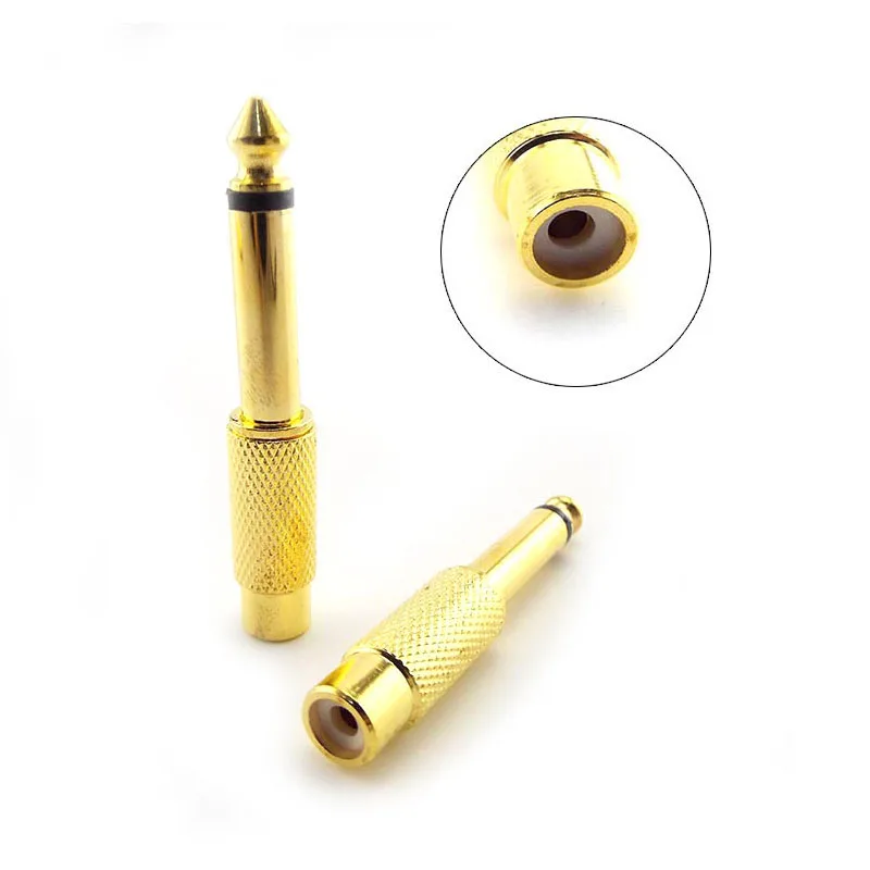 

2 pcs 6.5 converter gold plated 6.5 to lotus female mixer audio adapter 6.35 to rca 6.5 male mono plug for home KTV