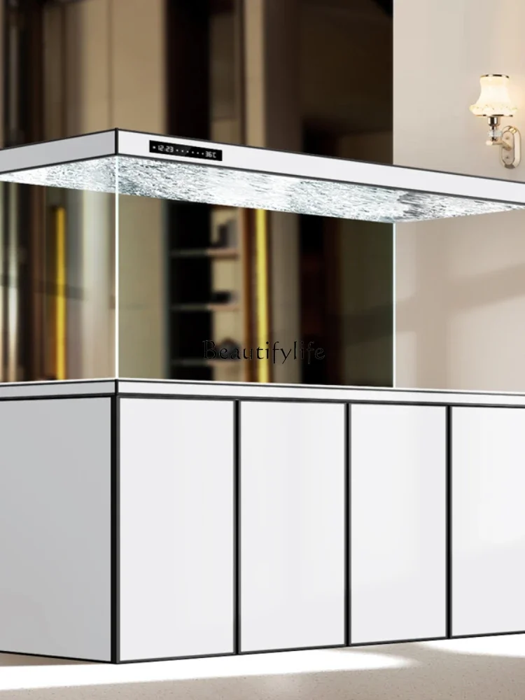03.Pipeless fish tank ultra-white bottom filter adjustable water level high-end large screen tank