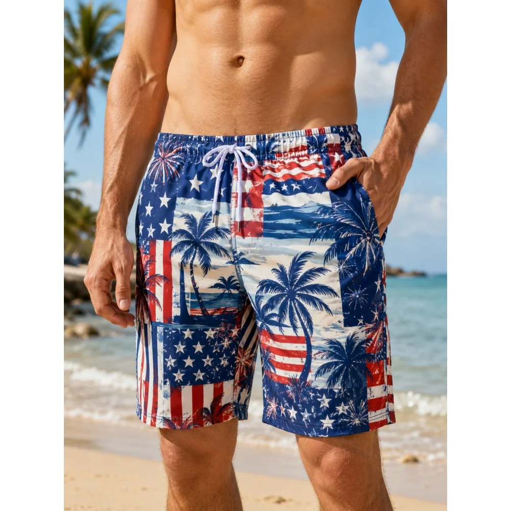Men Palm Tree Graphic Swim Trunks for Men Quick Dry 3D Printed Short Pants Summer Hawaii Holiday Surf Swimsuit Beach Shorts