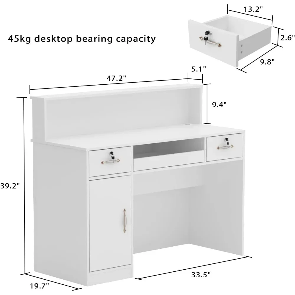 Reception Desk with Counter, Retail Counter with Lighted Display Shelf & Lockable Drawers, for Salon Reception Room