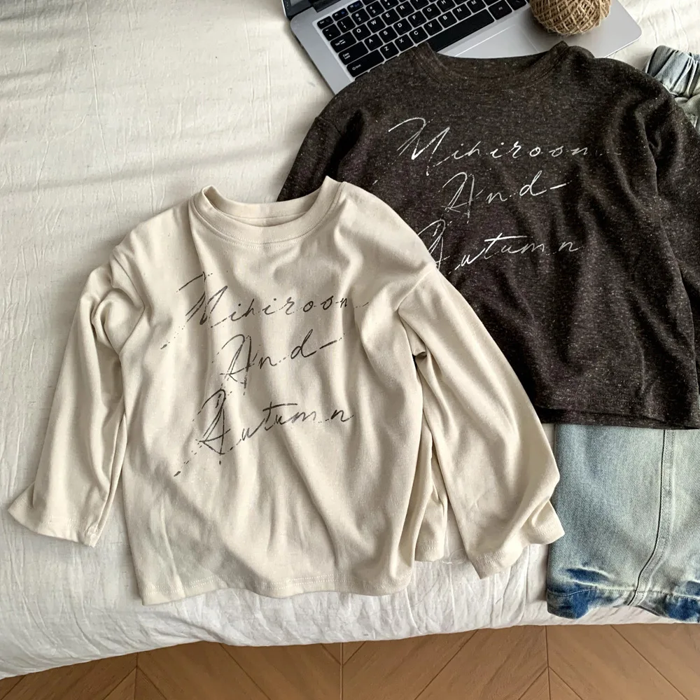 Boys T-shirt 2026 Autumn and Winter New Children's Clothing Korean Style Boys and Girls Foreign Style Graffiti Letter T-shirt