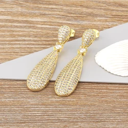 Nidin Light Luxury Long Drop Water Earrings Women Delicate Shiny Full  Zircon Gold Color Jewelry Wedding Party Accessories Gift