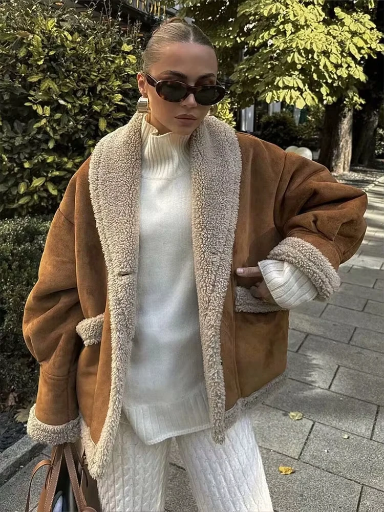 HH Podzimní dámský vintage kabát s odhaleným límcem, jednořadý dlouhý rukáv, bunda s kapsami, módní high street outfit - náhled 5