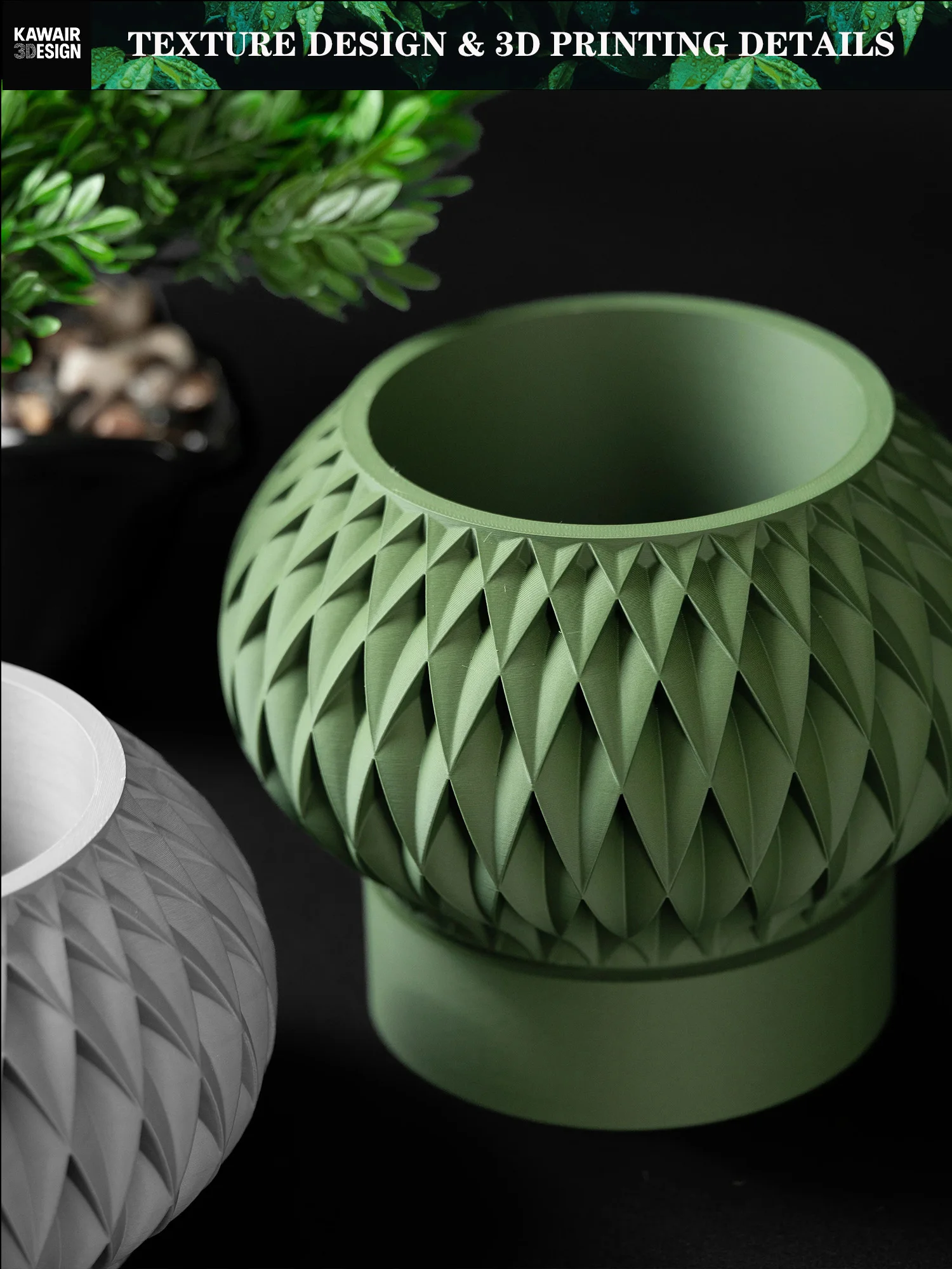 3D Printed Flower Pot Square Rhombus Double Line Texture Modern Design Home Decor Eco-Friendly