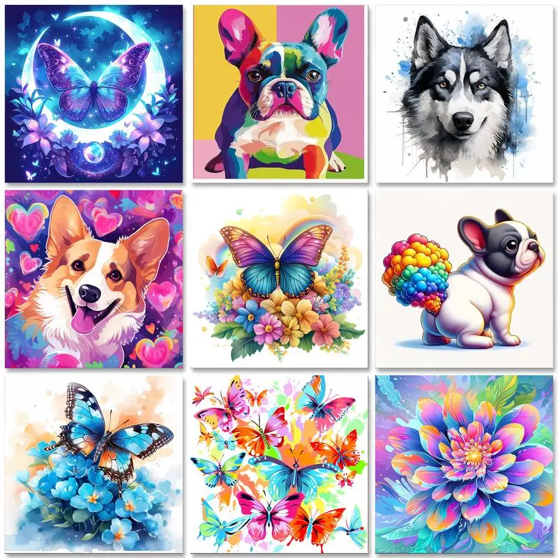 

GATYZTORY 20x20cm Cartoon Painting By Number Animal HandPainted On Canvas With Framed Oil Picture Drawing Coloring By Number