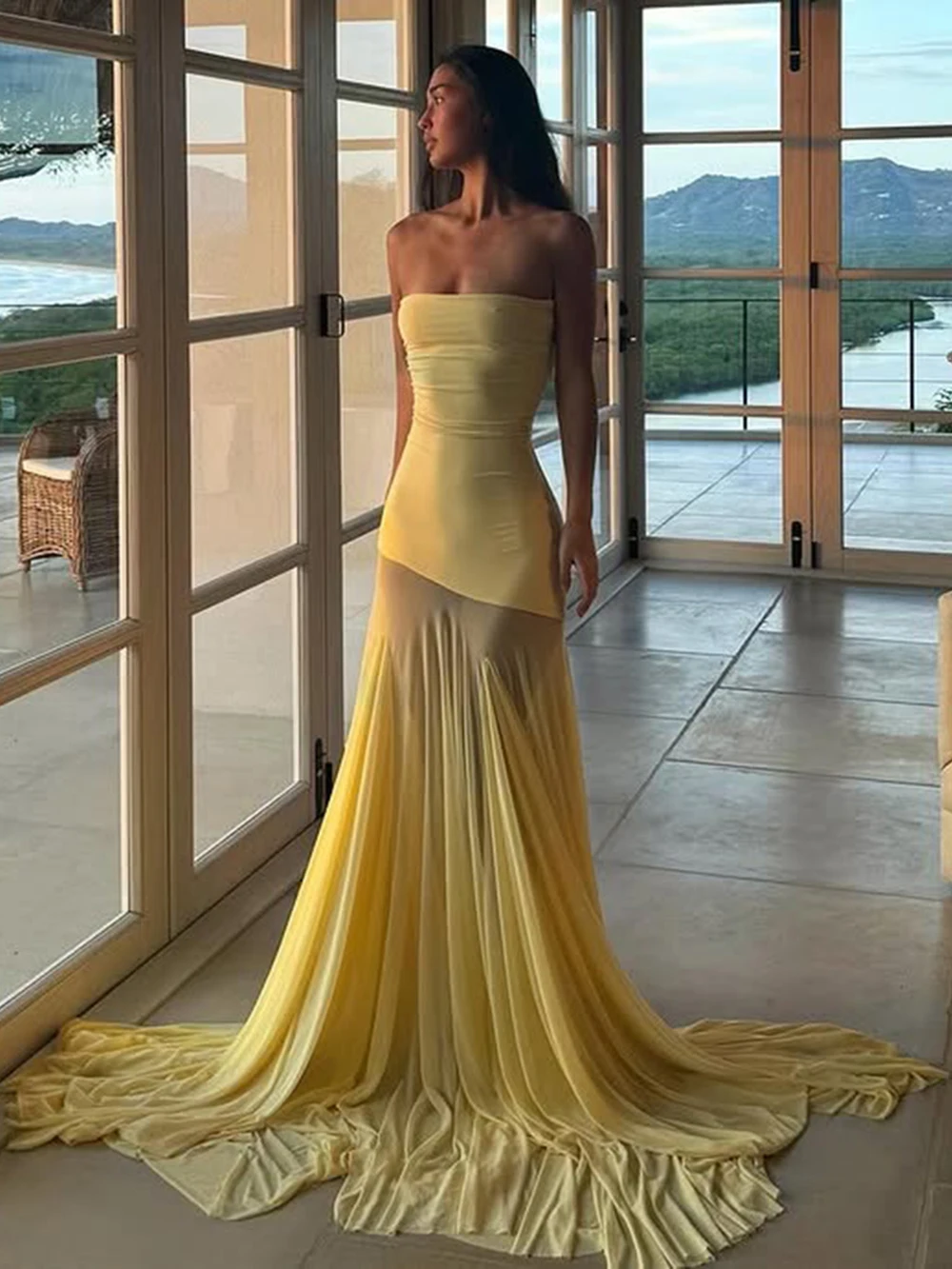 Modphy moda sem alças malha retalhos maxi vestido elegante sem mangas sem costas festa de férias casamento roupões longos 2025 novas mulheres