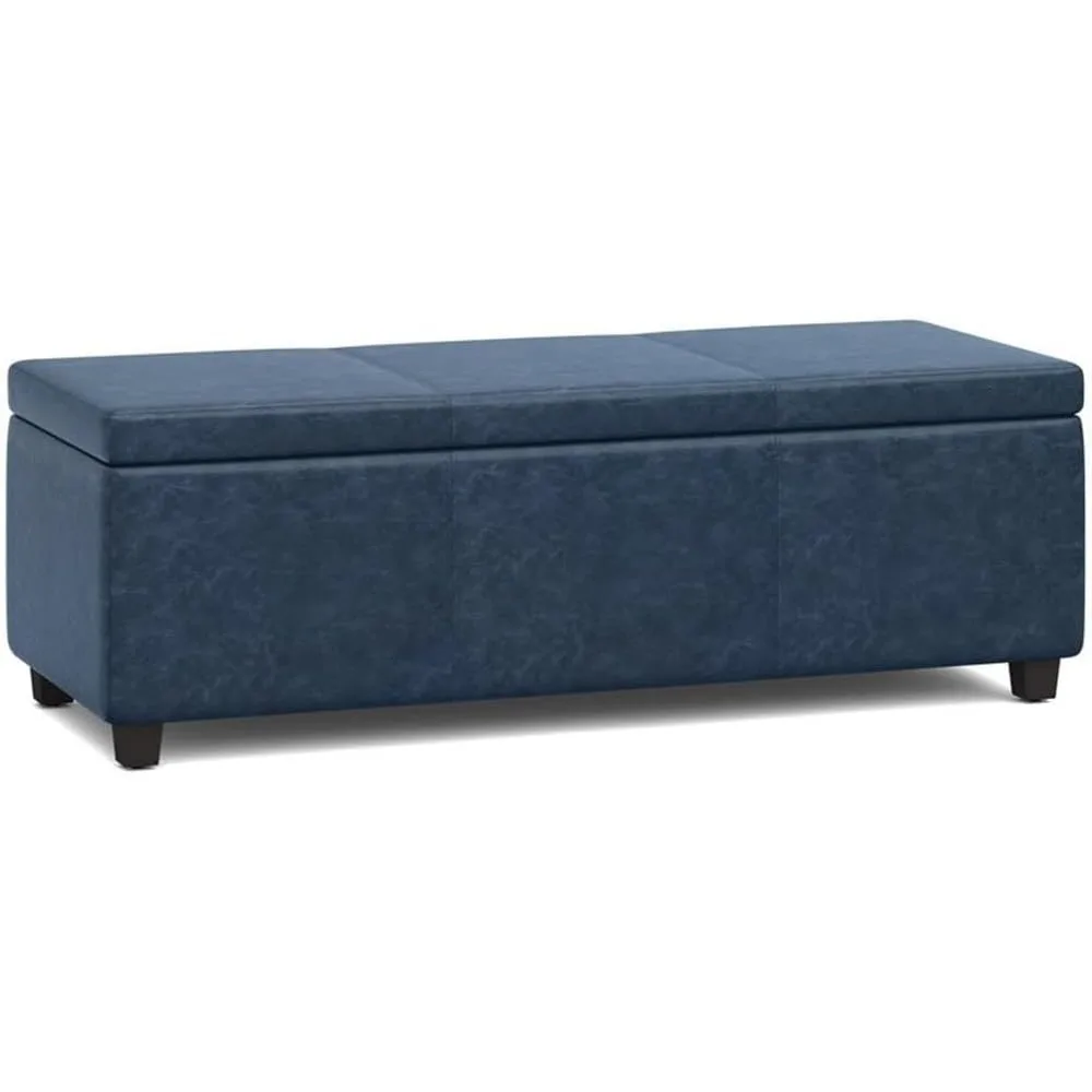 

48"W Leather Storage Ottoman Bench with Lift Top, Upholstered, Footrest with Large Storage Space, Denmin Blue Storage Chest with
