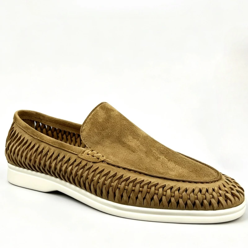

Summer Casual Leather Shoes for Men's Hand Woven Genuine Leather Loafers Lightweight and Comfortable Sheepskin Bean Bean Shoes