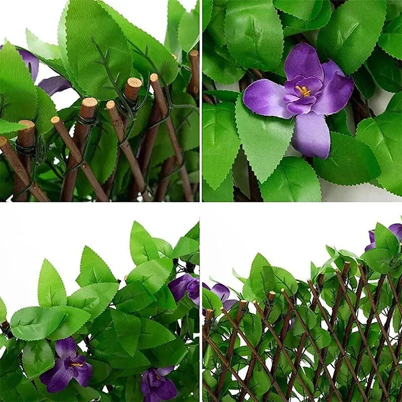40cm Teleskop-Zaun mit Künstlichen Blättern, Plastikpflanzen, Simulierter Blumenzaun für Garten, Hof, Wanddekoration, Heim-Landschaftsornament – Detail 1