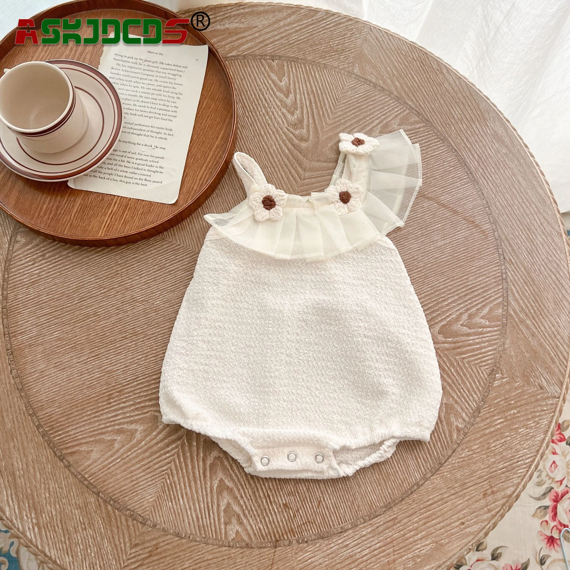 

2024 New In Summer Newborn Baby Girls Sling Ruffles 3D Flower Outdoor Clothing Infant Kids Cotton Jumpsuits Toddler Bodysuits