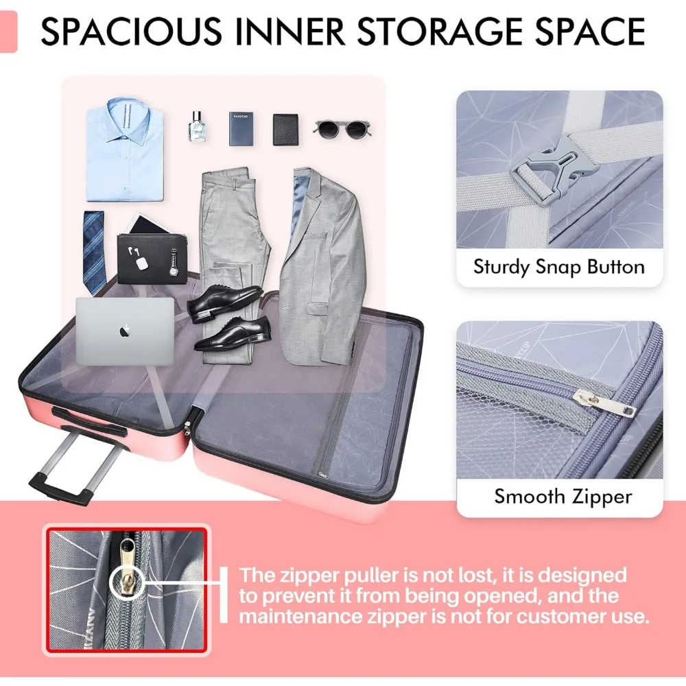 Lightweight ABS Hardside Suitcase with 4 Universal Wheels, TSA Lock, Large 28 Inch Pink for Travel