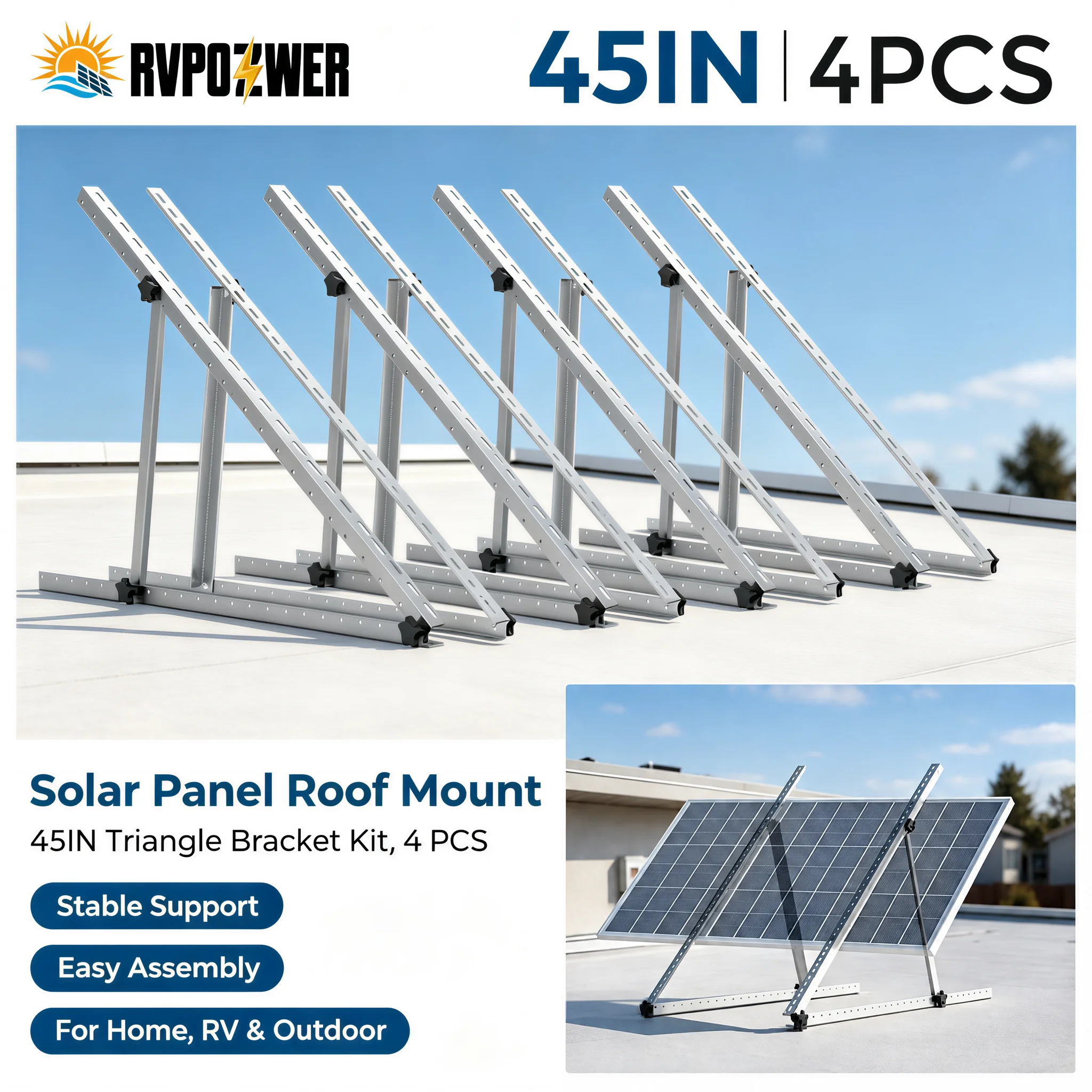 Solar Panel Tilt Mount - RVPOZWER 45인치 조절식 태양광 패널 장착