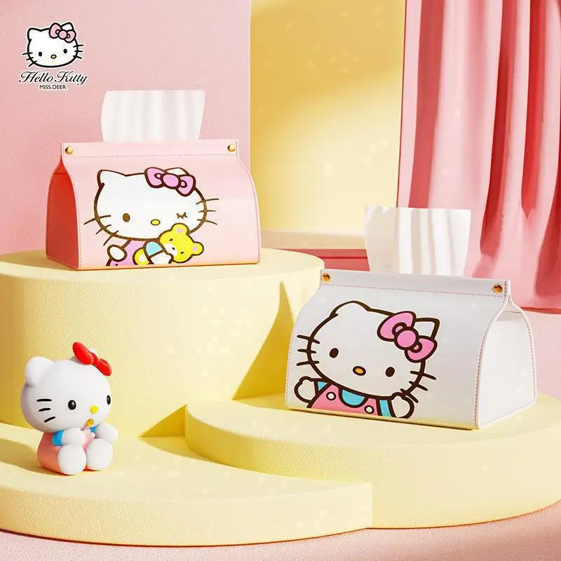 Hello Kitty Portable Car Tissue Box Cute Cartoon Makeup Bag for Women Creative Drawstring Paper Box