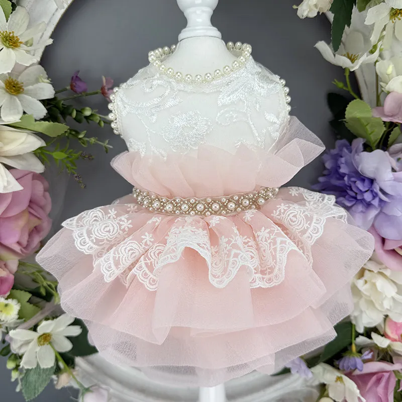 

Pet Dog Cat Clothes Spring Summer Princess Dress Yorkshire Dog Vest Lace Camisole Puffy Skirt Pet Mesh Dress for Small Dogs