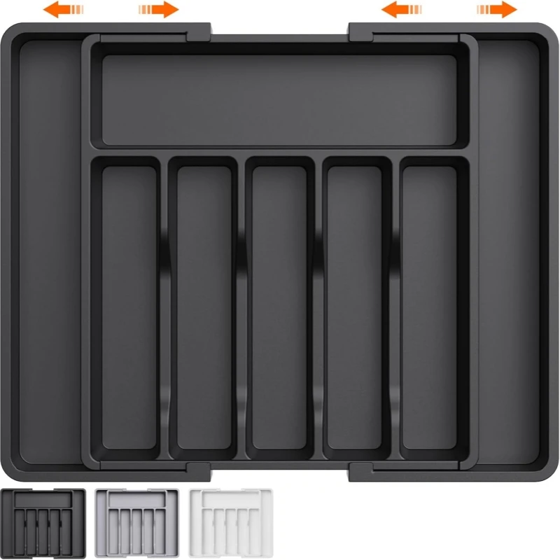 高さ調節可能なカトラリーオーガナイザー。キッチン用具トレー。スプーン、フォーク、ナイフ、食器などを整理できる仕切り付き収納ホルダー。省スペース設計。