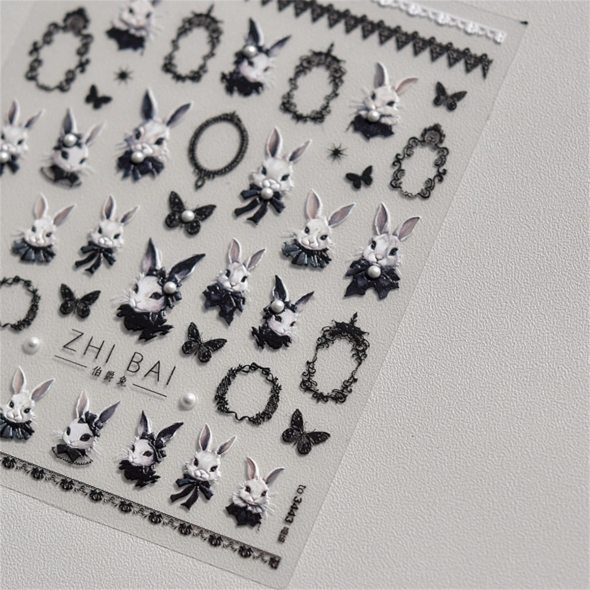 1pcs 5D Japanese Nail Stickers Punk Style Black Rabbit & Dark Butterfly Nail Art Decal Design Decorations Tool High Quality DIY