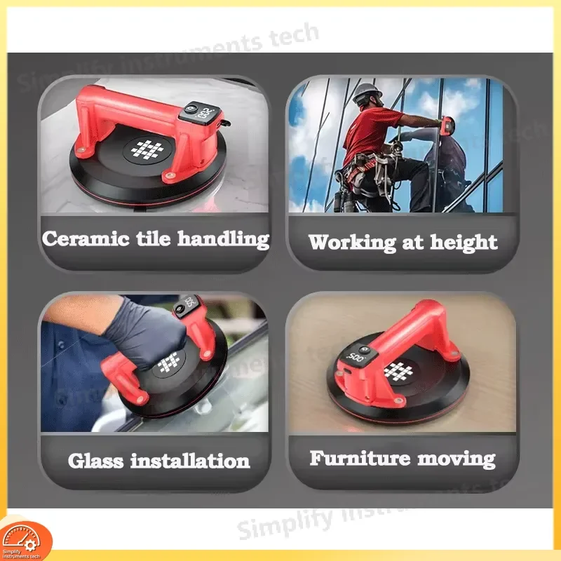 200KG Heavy Duty Manual Vacuum Suction Cup Lifter for Glass Stone Ceramic Tile Marble Plate Digital Display Handheld Tool