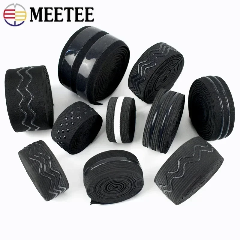 5M Meetee Non-slip Silicone Rubbon Band Black Elastic Bands for Sportswear Belt Strech Tape Clothing Sewing Spring Trimmings