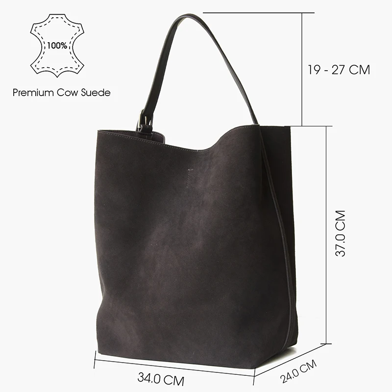 Borsa tote casual Donna-in in pelle scamosciata naturale Borsa a secchiello in vera pelle di vacchetta taglie forti con tracolla regolabile